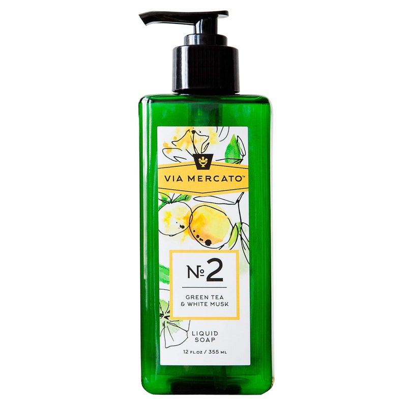 Via Mercato Liquid Soap, Shea Butter Enriched (12 oz), No. 2 - Green Tea & White Musk - Image 1